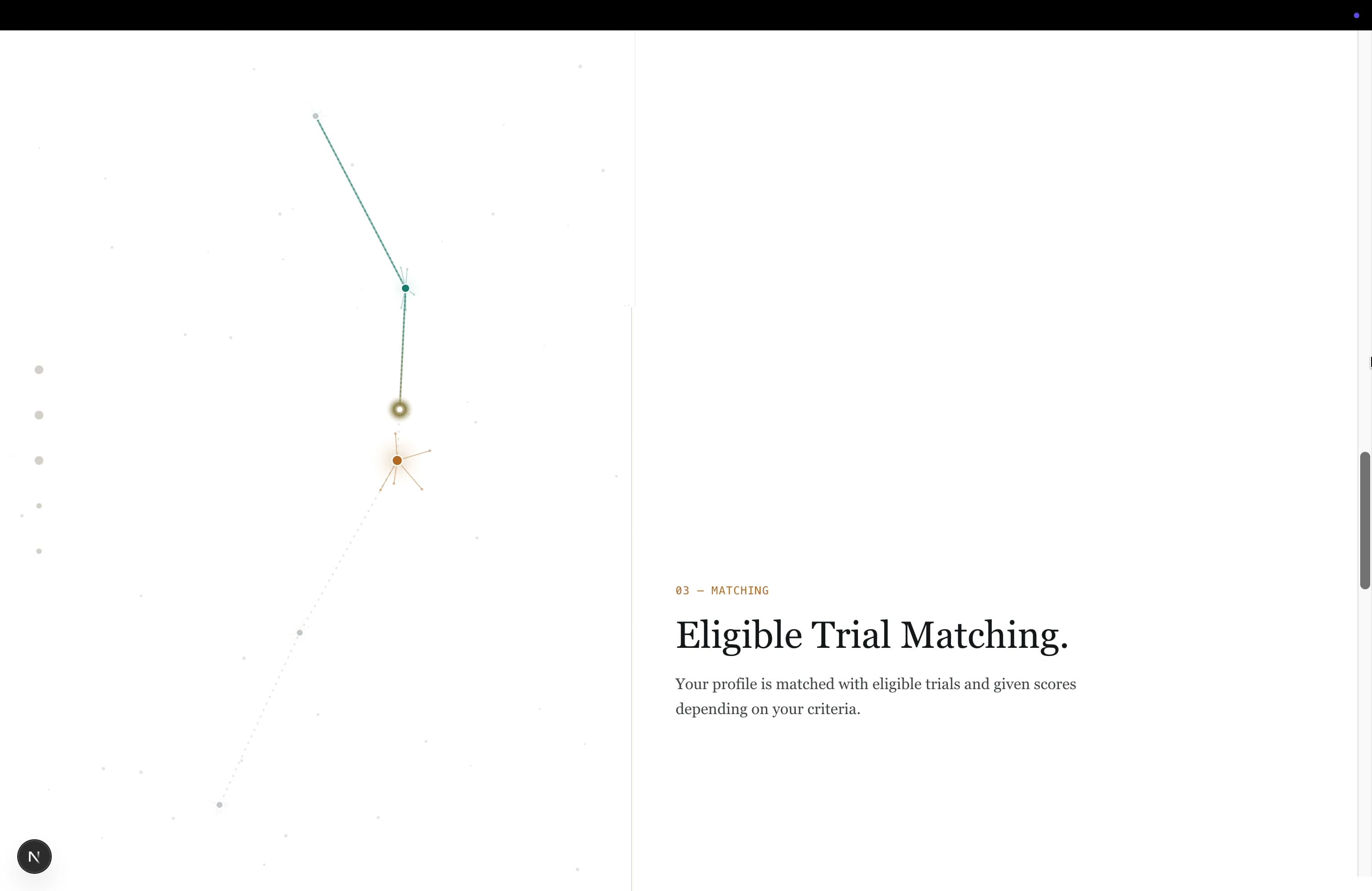 BiFrost hero demo frame showing navigation across the patient-trial match workflow.