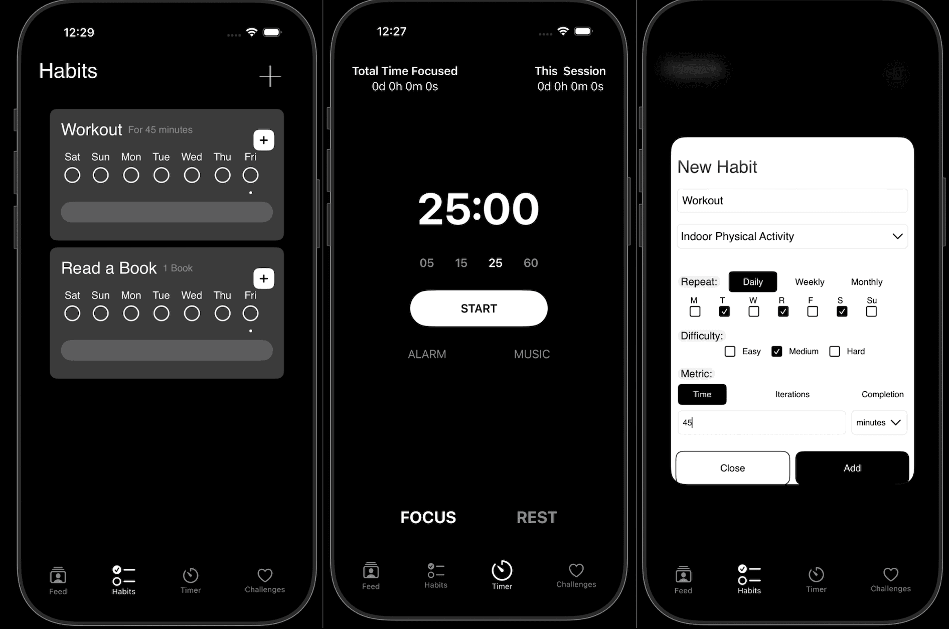 Momentum preview featuring three mobile app screens.